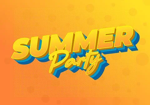 3d yellow text reading summer party on orange gradient background with dott.. Stock Illustration
