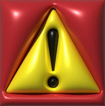 3D yellow warning sign with an exclamation mark on a red background, 3D ren.. Stock Illustration