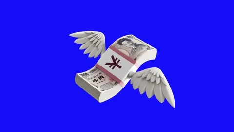 3D Yen Stack with Flapping Wings on Blue Screen Stock Footage 282287186