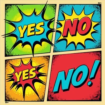 3d YES &amp; NO speech bubble comic book style pop art, sign illustration Stock Photos