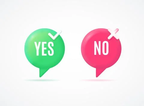 3d Yes or No Labels Icons with Check Mark Cartoon Style. Vector Stock Illustration