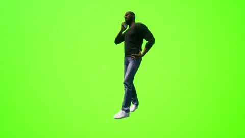 3d Young African man talking on the phone mobile and walking Video stock 243291093