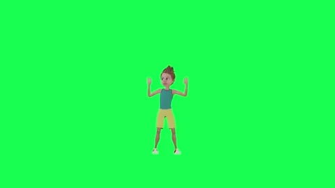 3d young boy dancing hip-hop, front angle isolated chroma key green background Stock Footage 257686980