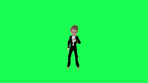 3d young boy in formal dresses drinking water, front angle chroma key green Stock-Footage 257687027