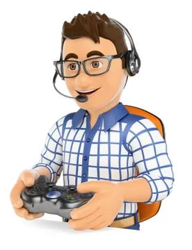 3D Young gamer playing console online game Stock Illustration