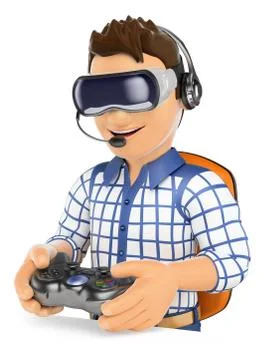 3D Young gamer playing with virtual reality glasses. VR Stock Illustration
