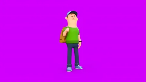 3D Young Man With Carrying Backpack Looking Around 库存影片 266301846