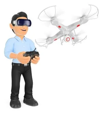 3D Young man piloting a drone with virtual reality glasses Stock Illustration