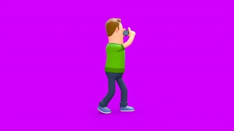 3D Young Man Walking Capturing Photos With Smartphone 库存影片 266302164