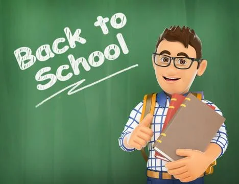 3D Young student back to school on a chalk Stock Illustration
