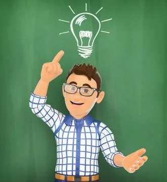 3D Young student with a bulb light on a chalk. Idea concept Stock Illustration