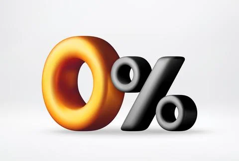 3D zero percent sign in black and gold Stock Illustration