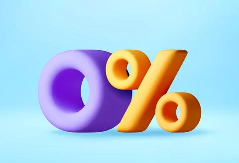 3d zero percent sign on blue background. Illustrazione stock