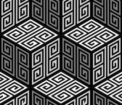 3D Zig Zag Cubes, Op Art Vector Seamless Pattern Illustrazione stock