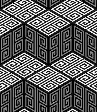 3D Zig Zag Cubes, Op Art Vector Seamless Pattern イラスト素材