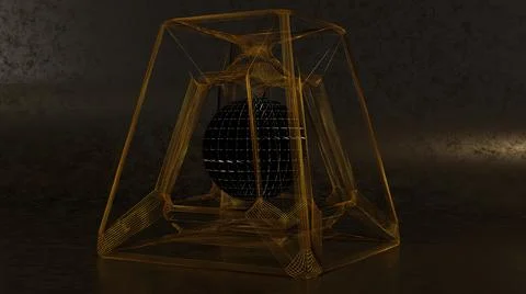 3DAbstract Gold Object, with black metallic background,3D Render,3D Illustration Stock Illustration