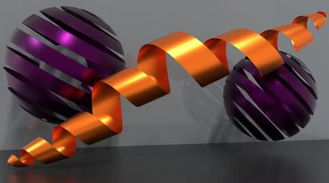 3DAbstract Render,metallic diagonal orange spiral line and purple sphere pattern Stock Illustration