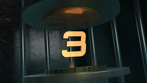 A 3DCG  featuring a countdown from 5 to 0 in a metal space resembling iron bars Video stock 341496749