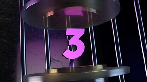 A 3DCG  featuring a countdown from 5 to 0 in a metal space resembling iron bars Video stock 341496757