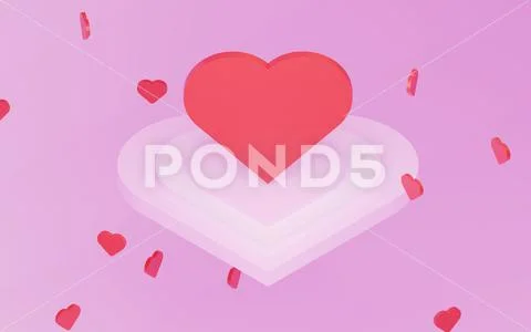 3DCG simple heart base with riding and dancing hearts, pink background ...