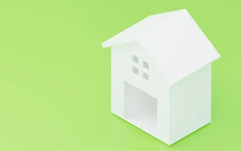 3DCG simple white house model, green background Stock Illustration