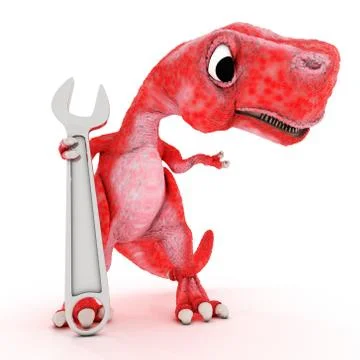 3DS Render of Friendly Cartoon Dinosaur with wrench Illustrazione stock