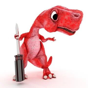 3DS Render of Friendly Cartoon Dinosaur with screwdriver Stock-Illustration