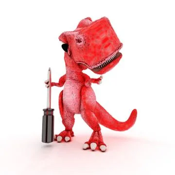 3DS Render of Friendly Cartoon Dinosaur with screwdriver Illustrazione stock