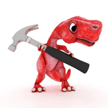 3DS Render of Friendly Cartoon Dinosaur with hammer Stock Illustration