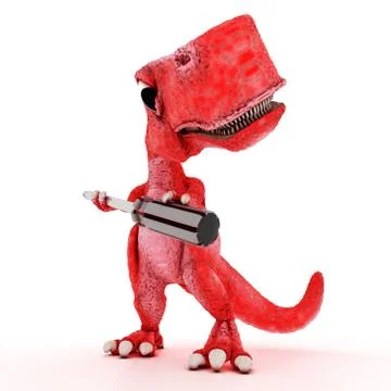 3DS Render of Friendly Cartoon Dinosaur with screwdriver Stock Illustration