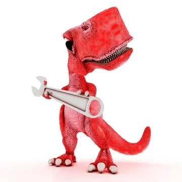 3DS Render of Friendly Cartoon Dinosaur with wrench Stock Illustration