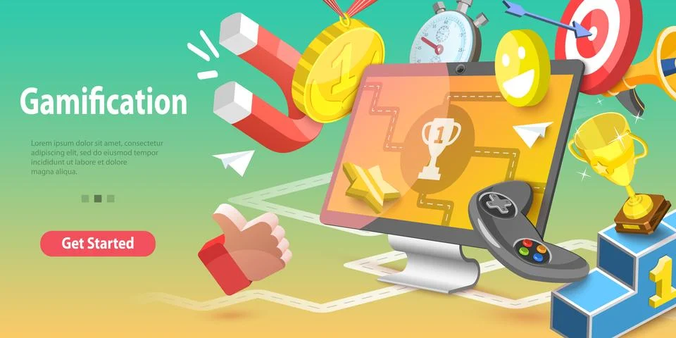 3DVector Conceptual Illustration of Gamification, Interactive Content. Stock Illustration