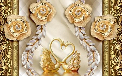 3d,Wallpaper,Design,With,Florals,Background Stock Illustration