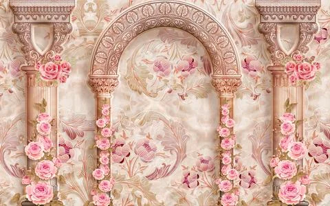 3d,Wallpaper,Marble,Pattern,Columns Stock Illustration