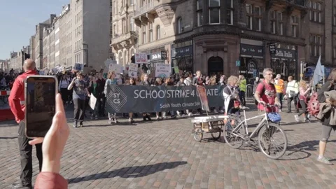 3ed Global Climate Strikes: Climate March Scotland Slow Motion Stock Footage 117186251
