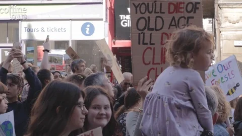 3ed Global Climate Strikes: Climate March Scotland Slow Motion Stock Footage 117186275