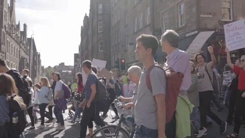 3ed Global Climate Strikes: Climate March Scotland Slow Motion Video stock 117186301