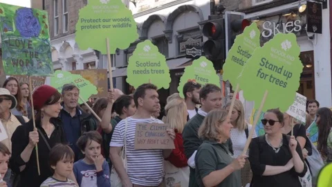 3ed Global Climate Strikes: Climate March Scotland Slow Motion Stock Footage 117186302