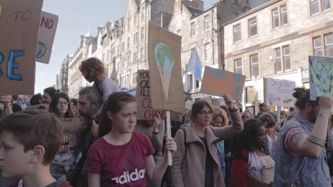 3ed Global Climate Strikes: Climate March Scotland Slow Motion Video stock 117186332