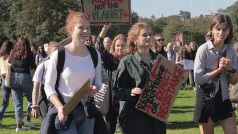 3ed Global Climate Strikes: Climate March Scotland Slow Motion Video stock 117186456