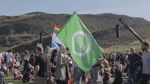3ed Global Climate Strikes: Climate March Scotland Slow Motion Stock Footage 117186514