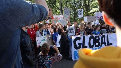 3ed Global Climate Strikes: Climate March Scotland Slow Motion Stock Footage 117186543