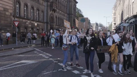 3ed Global Climate Strikes: Climate March Scotland Slow Motion Video stock 117186787