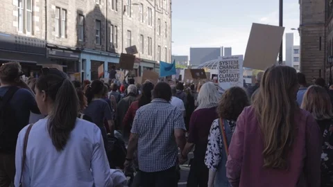 3ed Global Climate Strikes: Climate March Scotland Slow Motion Stock Footage 117186864
