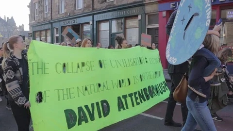 3ed Global Climate Strikes: Climate March Scotland Slow Motion Video stock 117186873