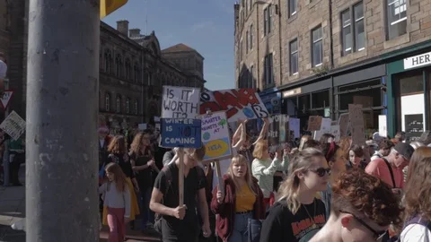 3ed Global Climate Strikes: Climate March Scotland Slow Motion Video stock 117186900