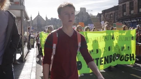 3ed Global Climate Strikes: Climate March Scotland Slow Motion Video stock 117186914