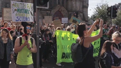 3ed Global Climate Strikes: Climate March Scotland Slow Motion Video stock 117186932
