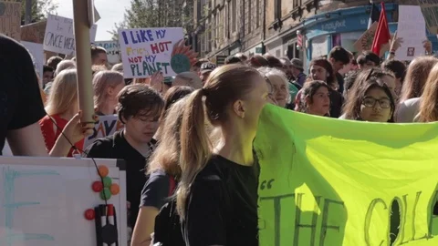 3ed Global Climate Strikes: Climate March Scotland Slow Motion Video stock 117186943