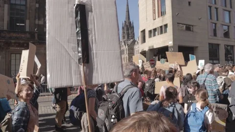 3ed Global Climate Strikes: Climate March Scotland Slow Motion Stock Footage 117186997